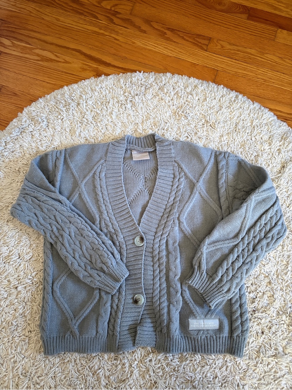 Taylor Swift Tortured Poets Department Gray Cable Knit Cardigan Sweater